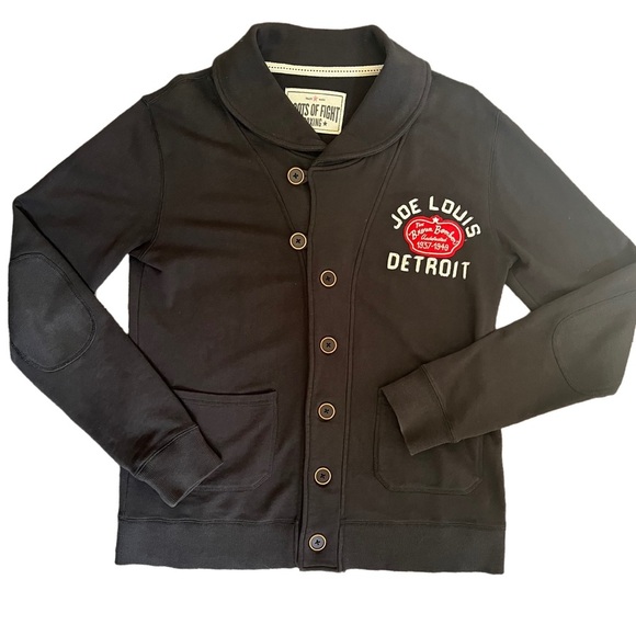 ROOTS OF FIGHT DARK GRAY RARE LONG SLEEVE BUTTON UP JOE LOUIS DETROIT CARDIGAN - Picture 1 of 11
